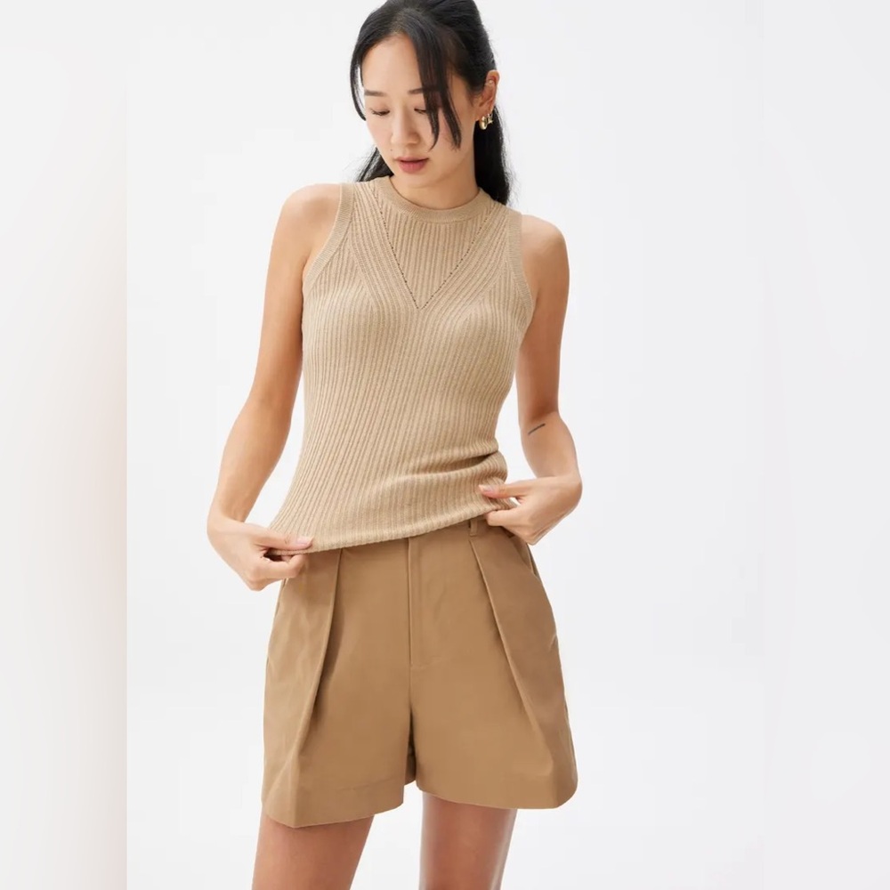 Ribbed Knit Tank Top in Camel